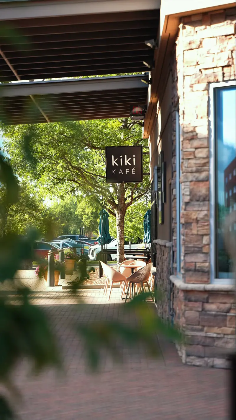 Kiki Kafé sign over the outdoor patio at The Mall at Partridge Creek