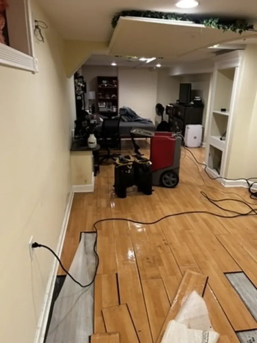 Drying a finished basement after a frozen pipe burst in Mount Clemens