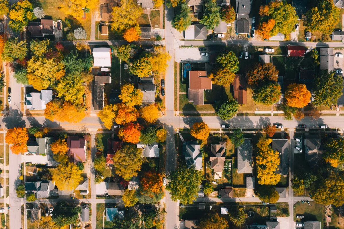 Homes in Birmingham, Michigan, seen from above
