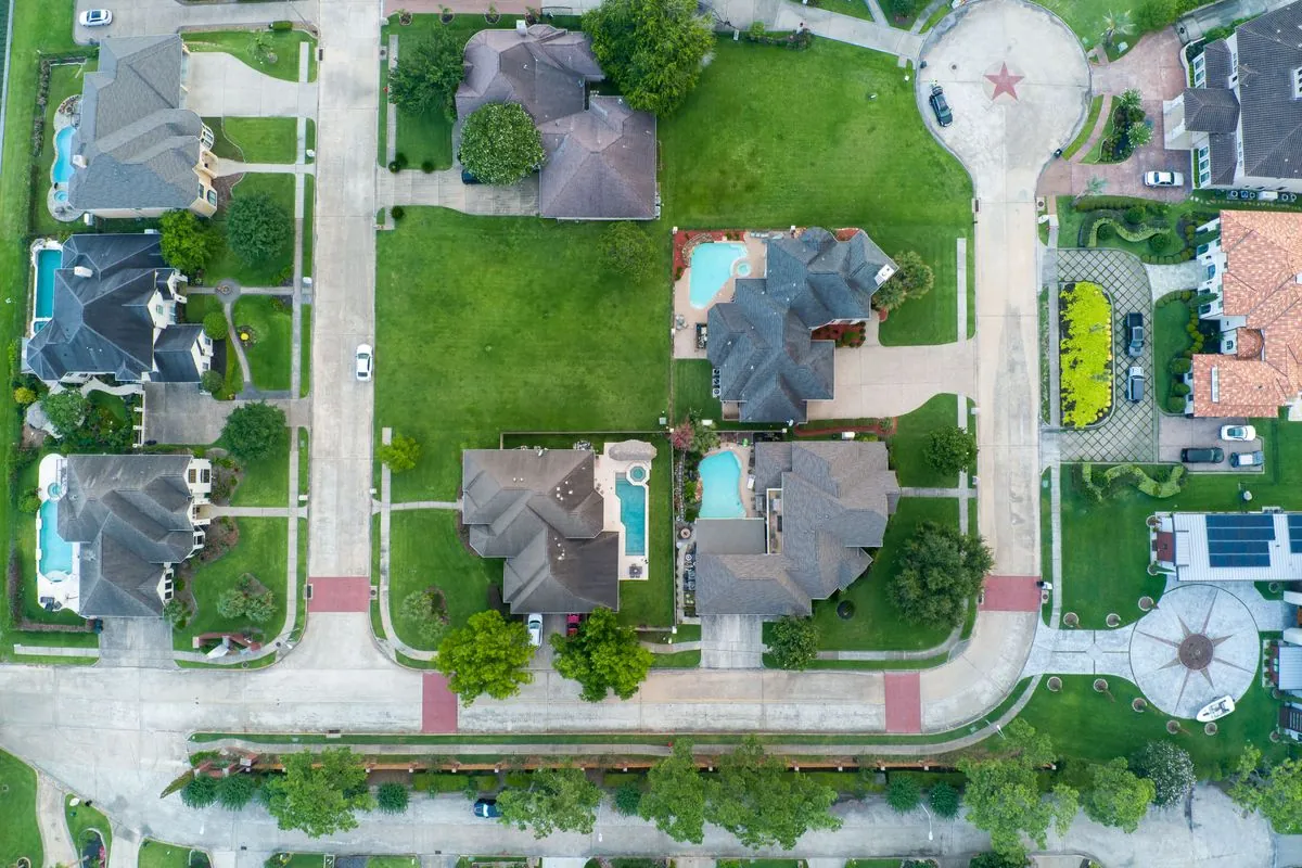 Homes in Bloomfield Hills, Michigan, seen from above